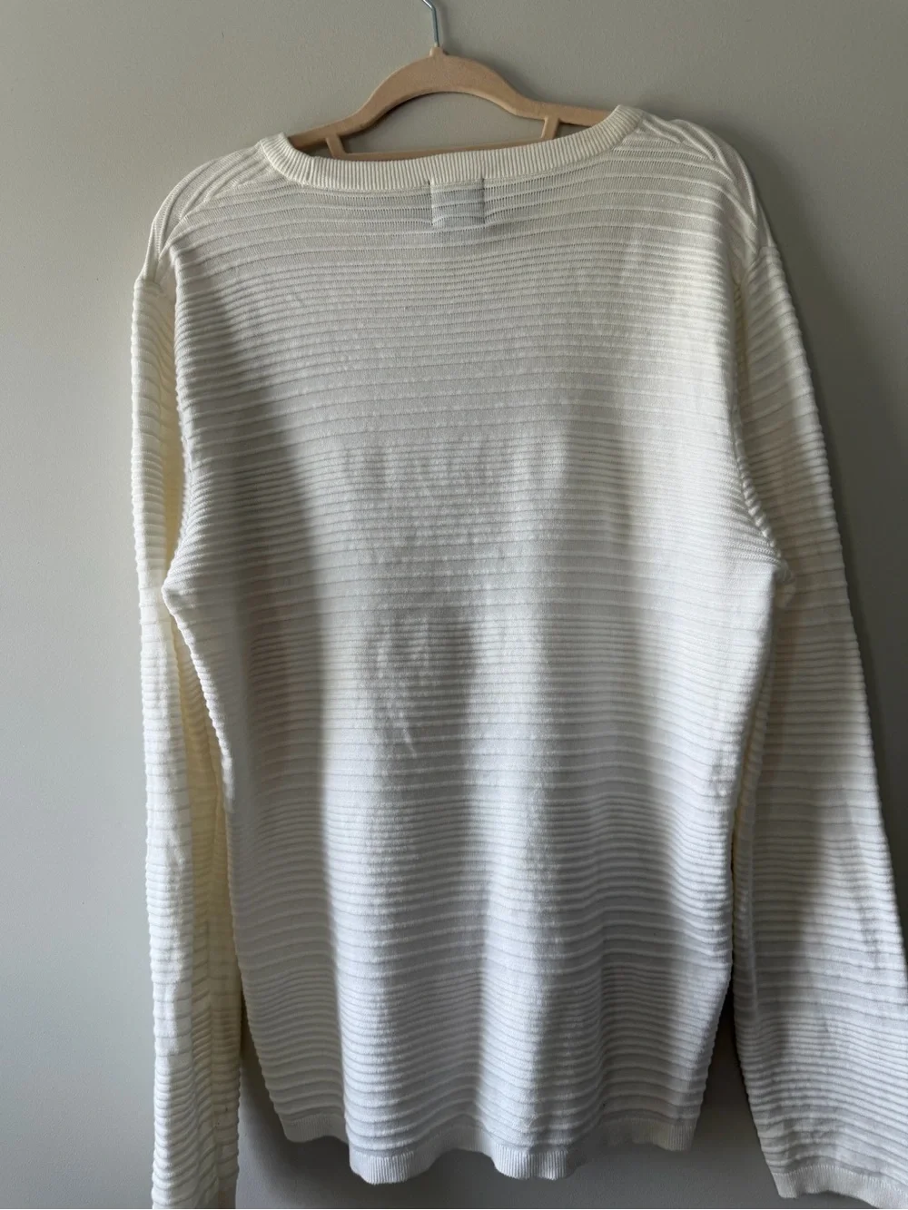 H&M Men's Cream Ribbed Crewneck Sweater